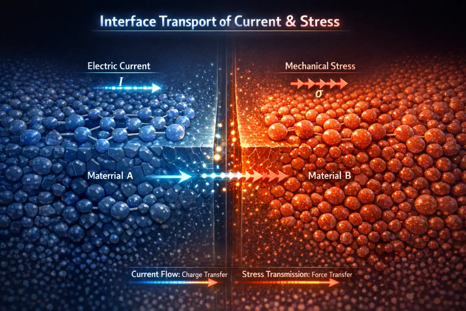 Schematic showing current and stress transmission through bimetallic interface